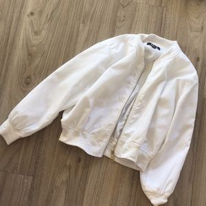 White cropped bomber jacket